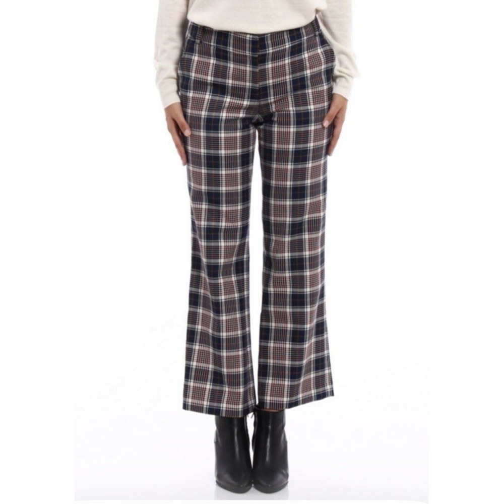 Tory Burch Women's Size 2 Garrett Tartan Plaid Crop Flare Pants Belt Loops